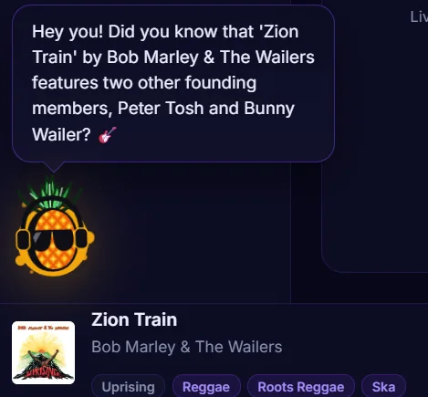 DJ Pineapple sharing a fact about the playing track
